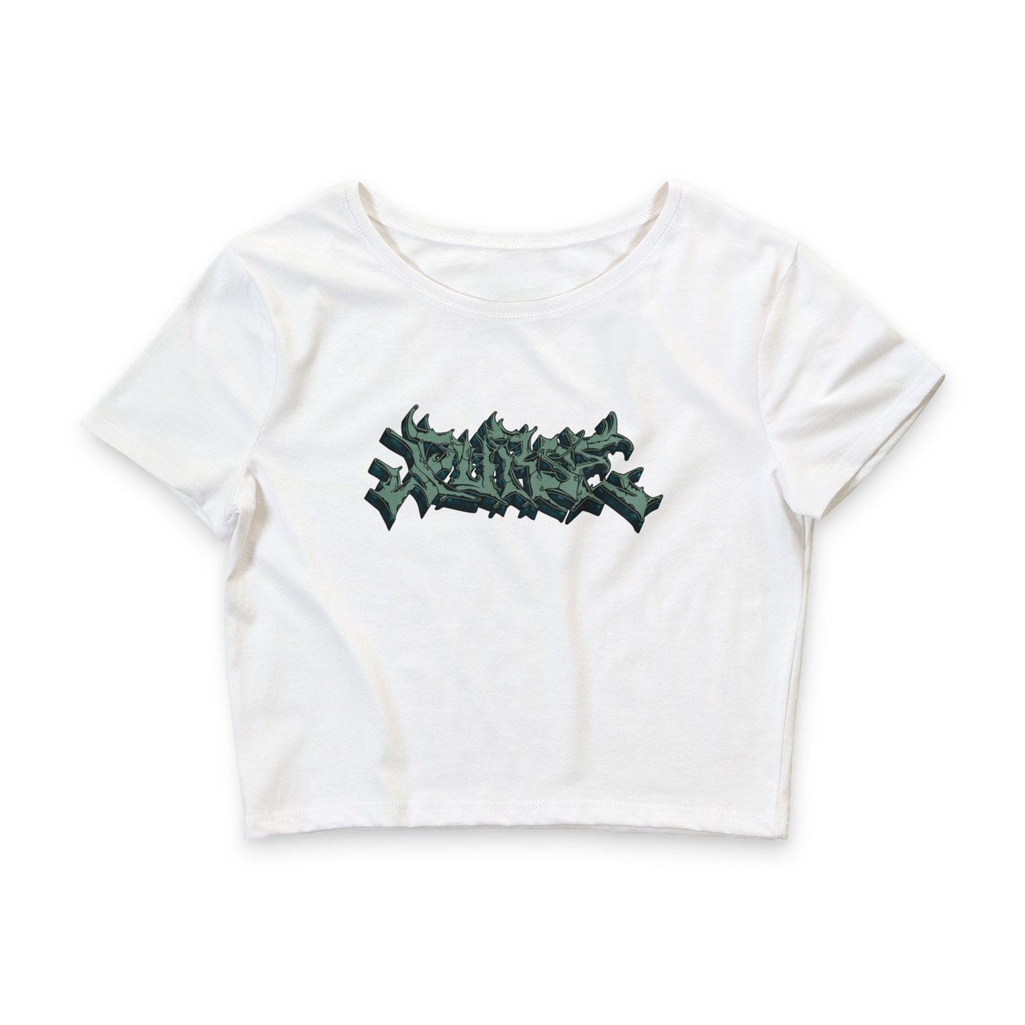 Cropped Tee — Green Graffiti Script Crop Top