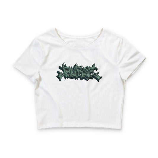 Cropped Tee — Green Graffiti Script Crop Top