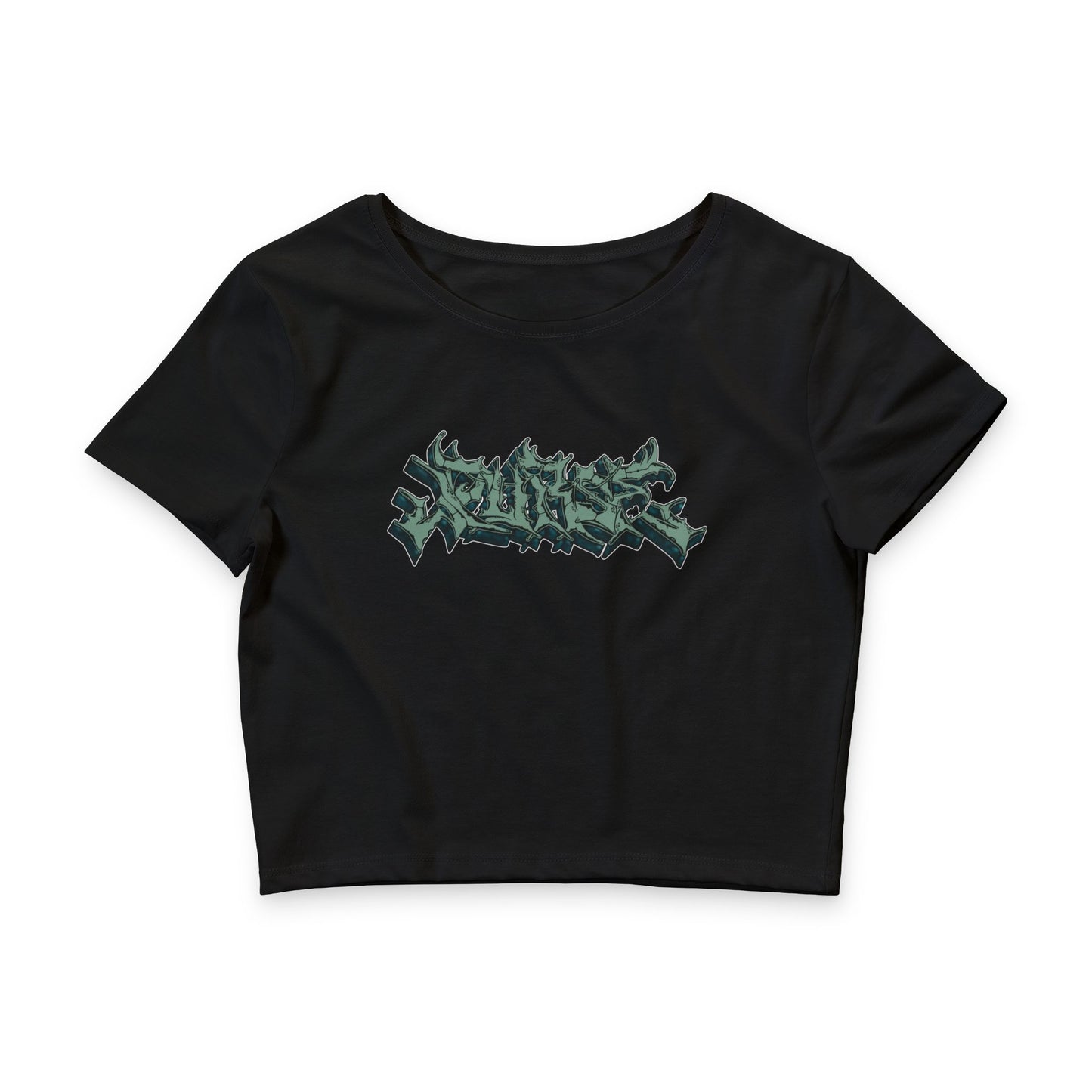 Cropped Tee — Green Graffiti Script Crop Top