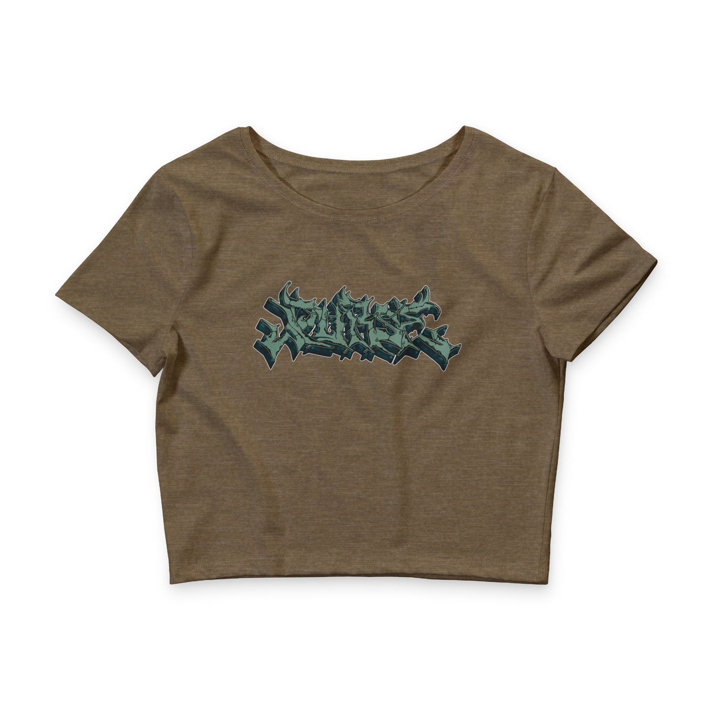 Cropped Tee — Green Graffiti Script Crop Top